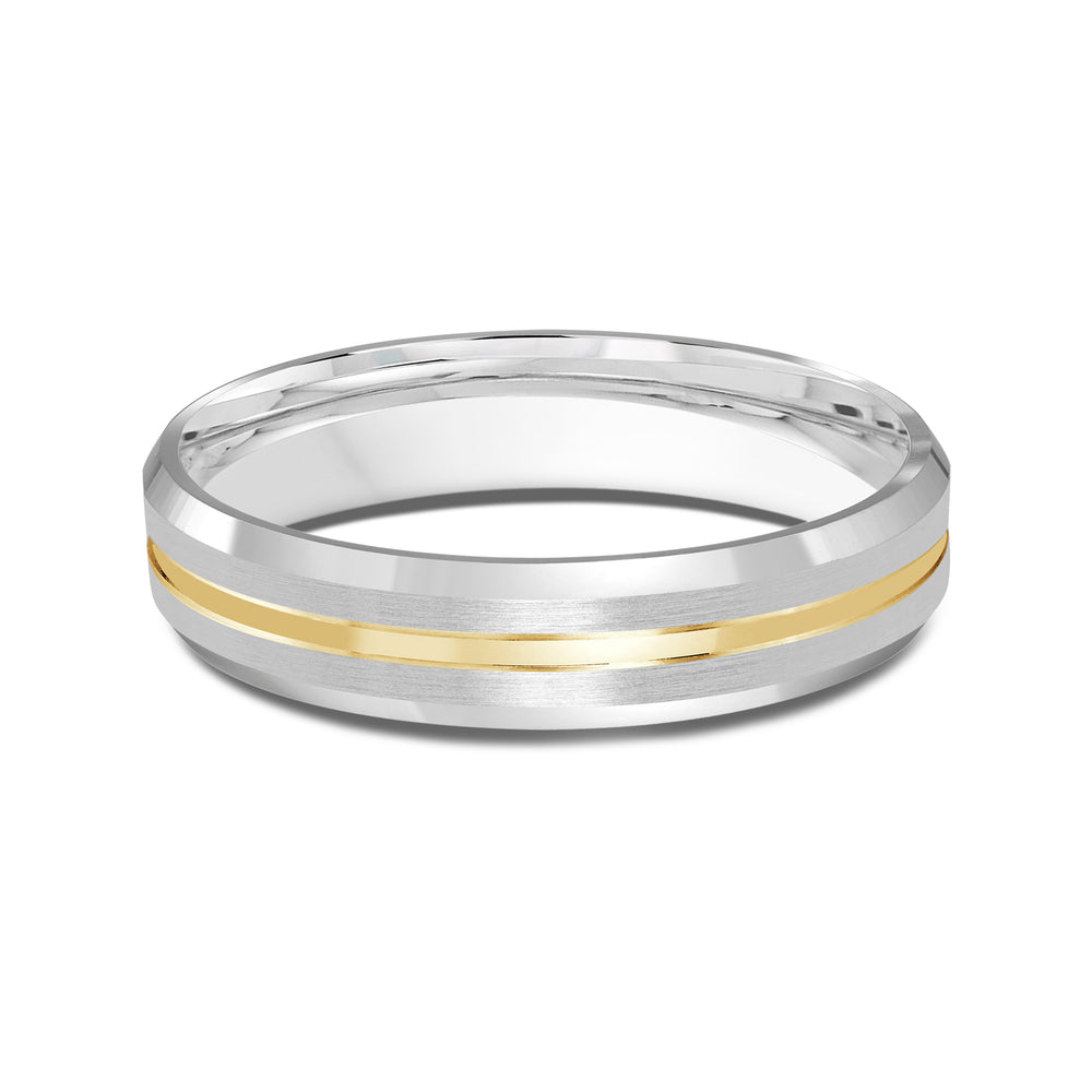 Two Tone Beveled Edge Men's Band with 18KT White & Yellow Gold / 4 Cut Diamond in 14KT White & Yellow Gold / 4 view 1
