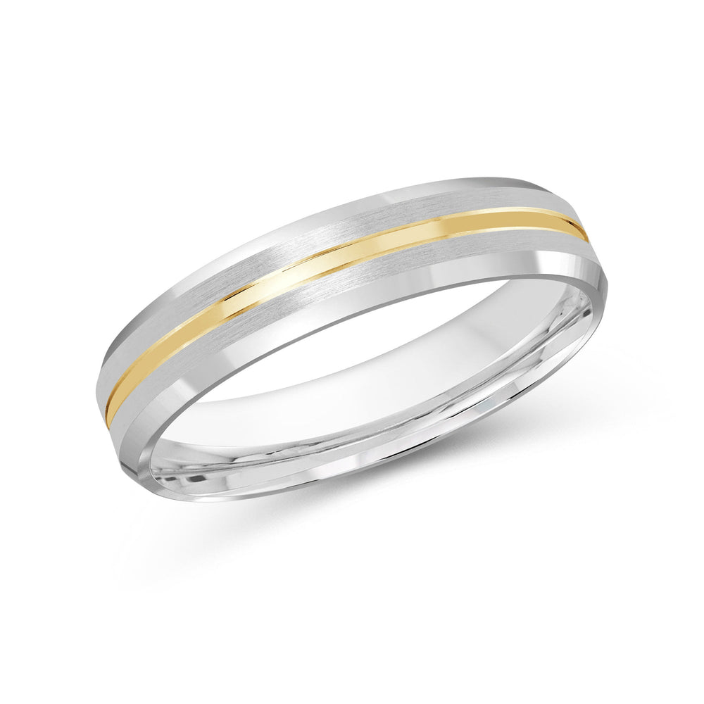 Two Tone Beveled Edge Men's Band with 18KT White & Yellow Gold / 4 Cut Diamond in 14KT White & Yellow Gold / 4 view 2
