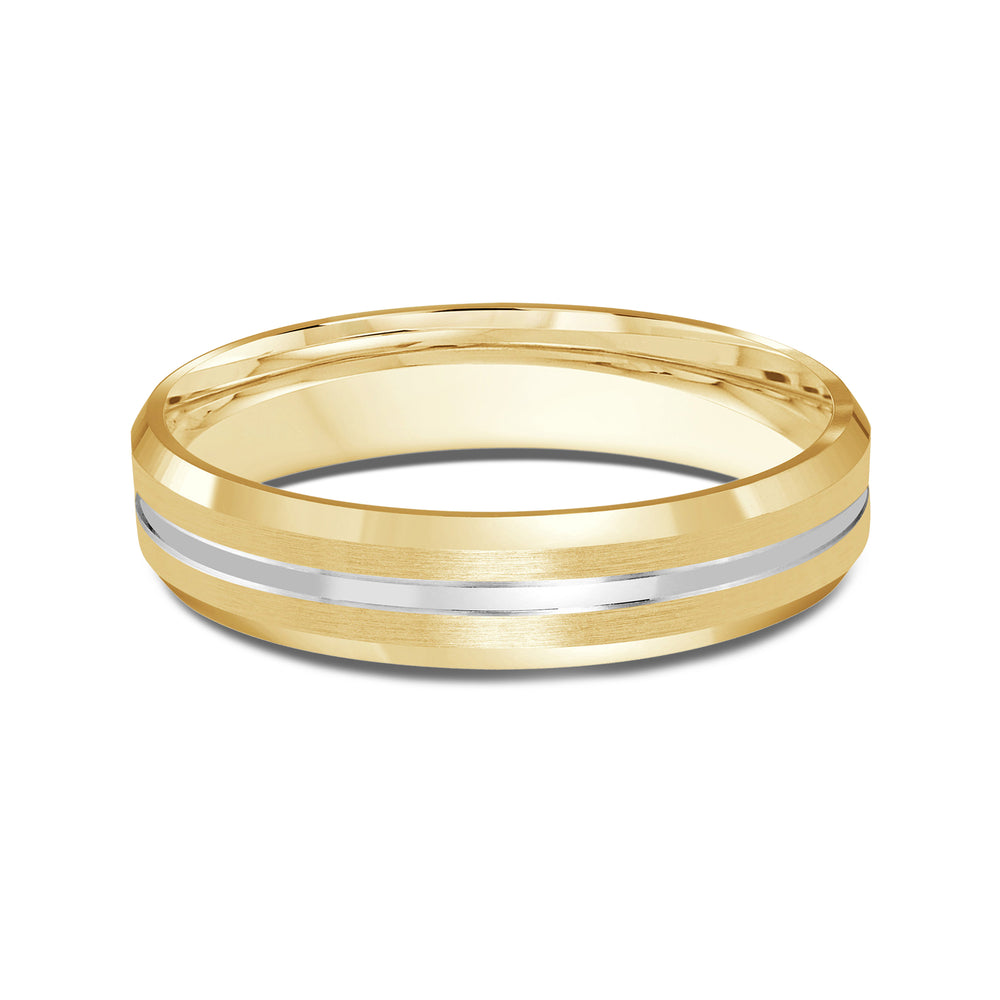 Two Tone Beveled Edge Men's Band with 18KT Yellow & White Gold / 4 Cut Diamond in 14KT Yellow & White Gold / 4 view 1
