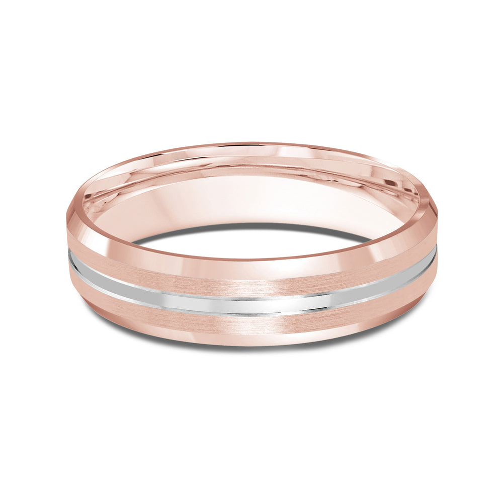 Two Tone Beveled Edge Men's Band with 18KT Rose & White Gold / 5 Cut Diamond in 14KT Rose & White Gold / 5 view 1
