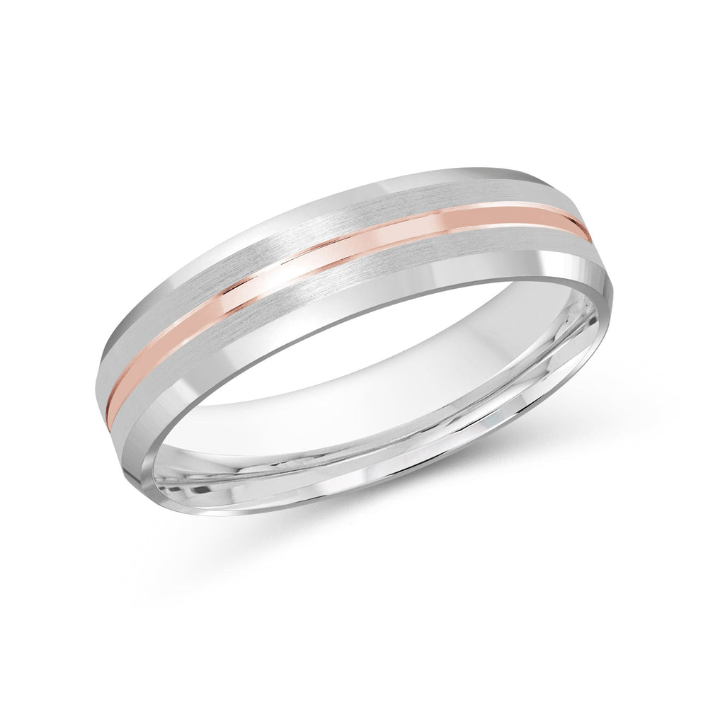 Two Tone Beveled Edge Men's Band with 18KT White & Rose Gold / 5 Cut Diamond in 14KT White & Rose Gold / 5 view 2

