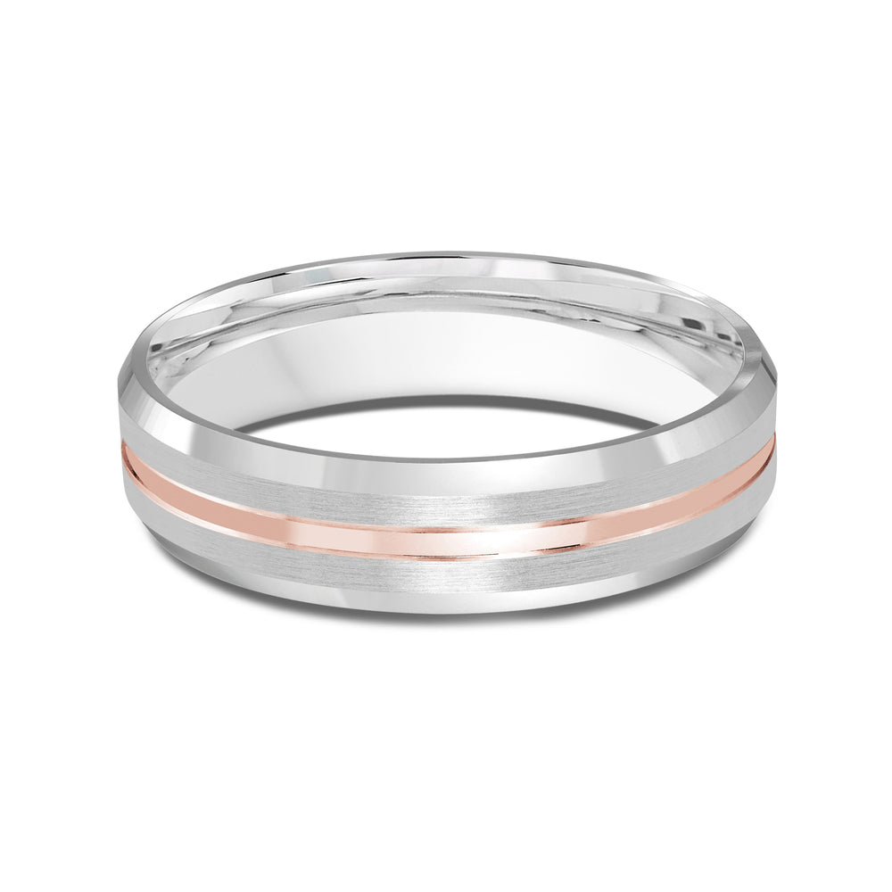 Two Tone Beveled Edge Men's Band with 18KT White & Rose Gold / 5 Cut Diamond in 14KT White & Rose Gold / 5 view 1
