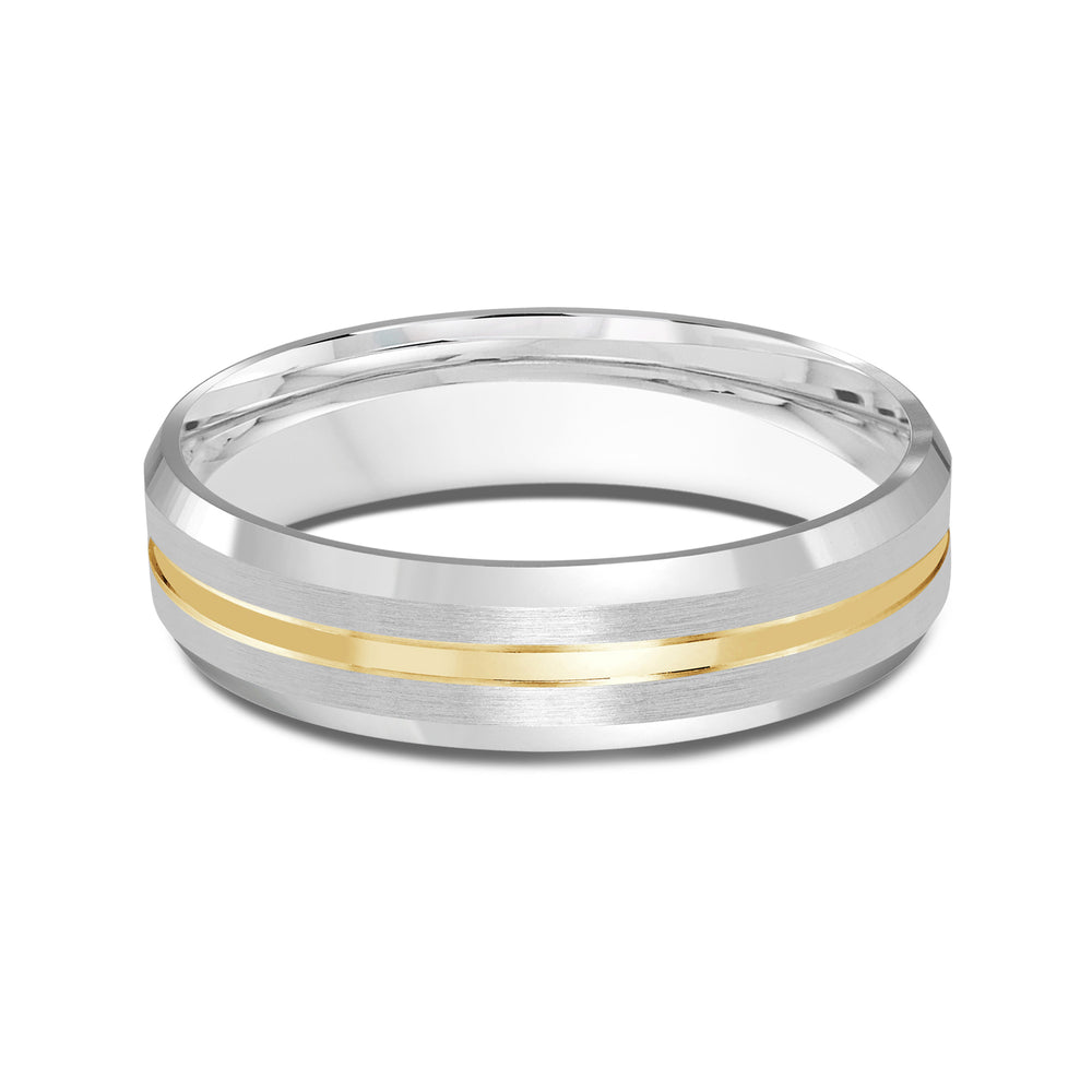 Two Tone Beveled Edge Men's Band with 18KT White & Yellow Gold / 5 Cut Diamond in 14KT White & Yellow Gold / 5 view 1
