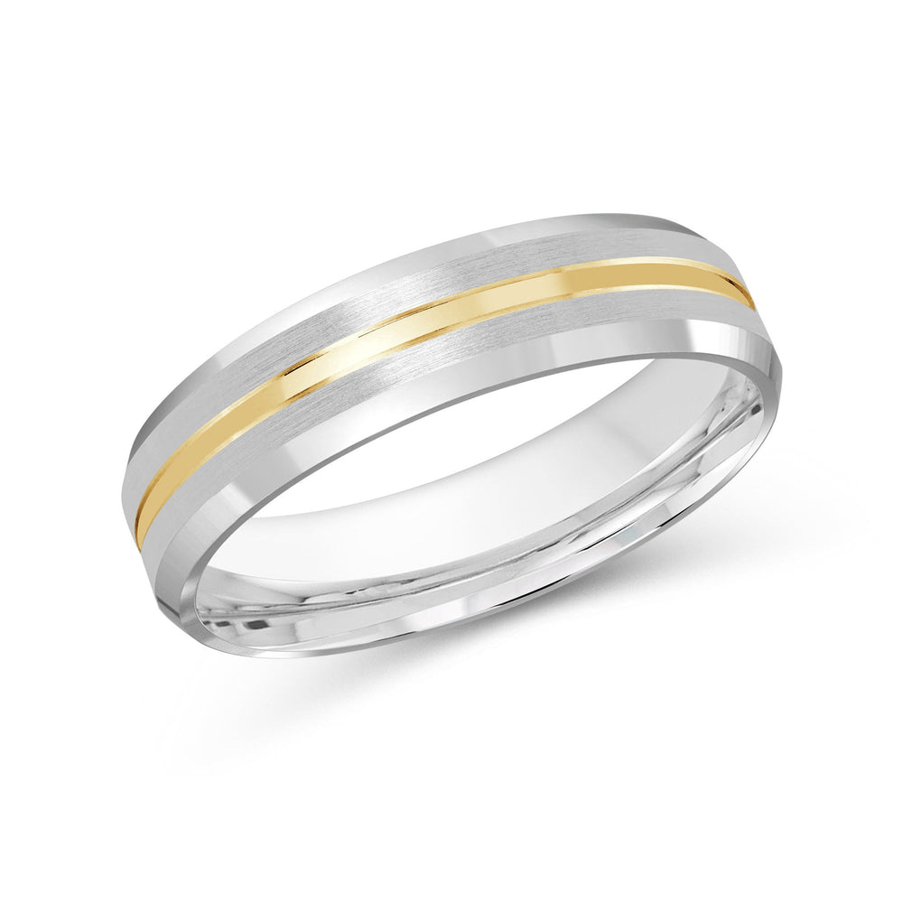 Two Tone Beveled Edge Men's Band with 18KT White & Yellow Gold / 5 Cut Diamond in 14KT White & Yellow Gold / 5 view 2
