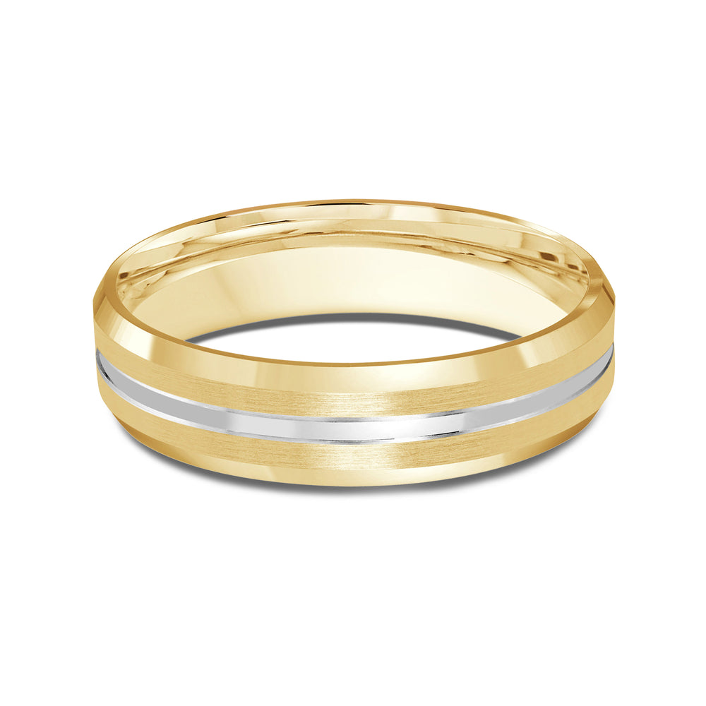 Two Tone Beveled Edge Men's Band with 18KT Yellow & White Gold / 5 Cut Diamond in 14KT Yellow & White Gold / 5 view 1
