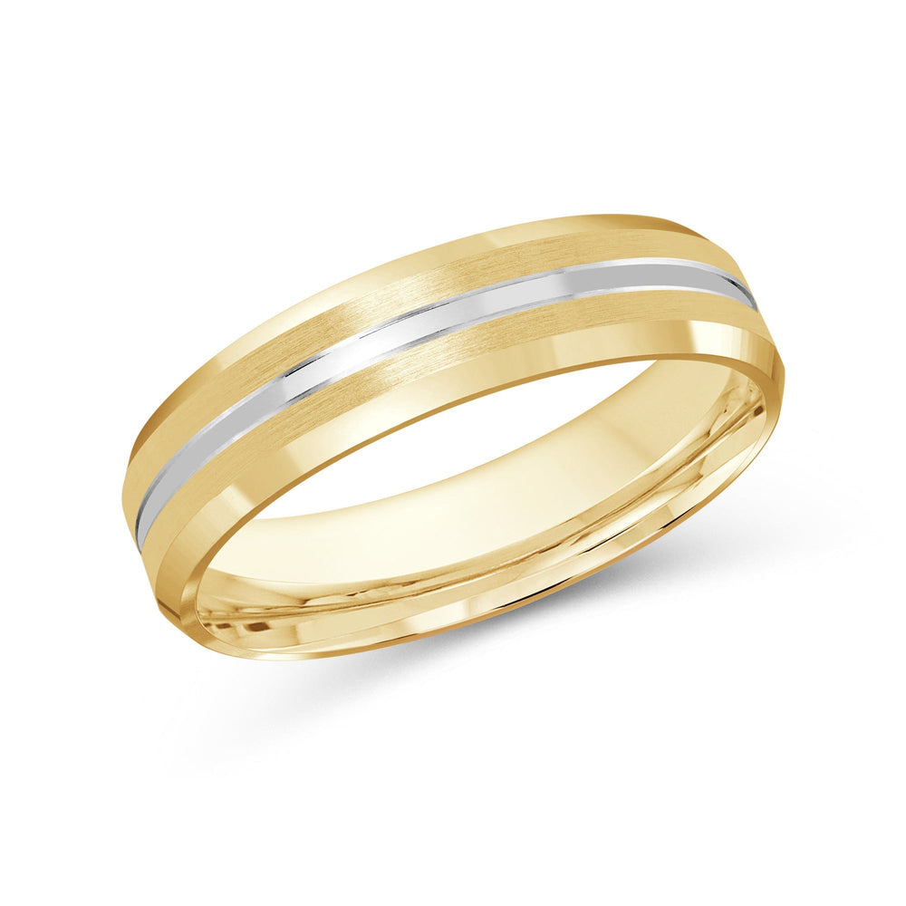 Two Tone Beveled Edge Men's Band with 18KT Yellow & White Gold / 5 Cut Diamond in 14KT Yellow & White Gold / 5 view 2
