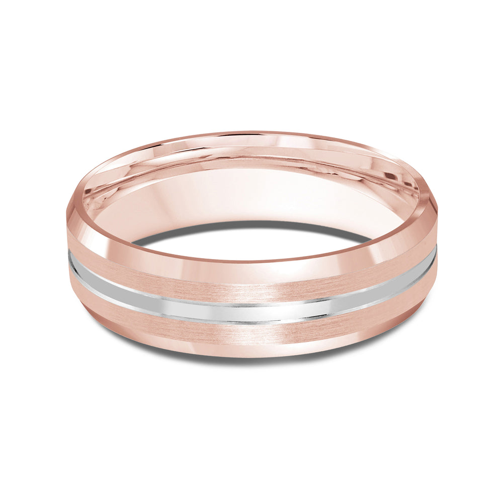 Two Tone Beveled Edge Men's Band with 18KT Rose & White Gold / 6 Cut Diamond in 14KT Rose & White Gold / 6 view 1

