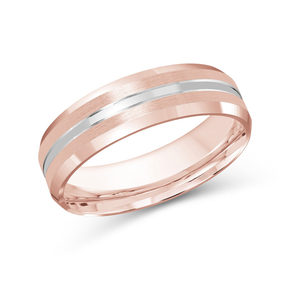 Two Tone Beveled Edge Men's Band with 18KT Rose & White Gold / 6 Cut Diamond in 14KT Rose & White Gold / 6 view 2
