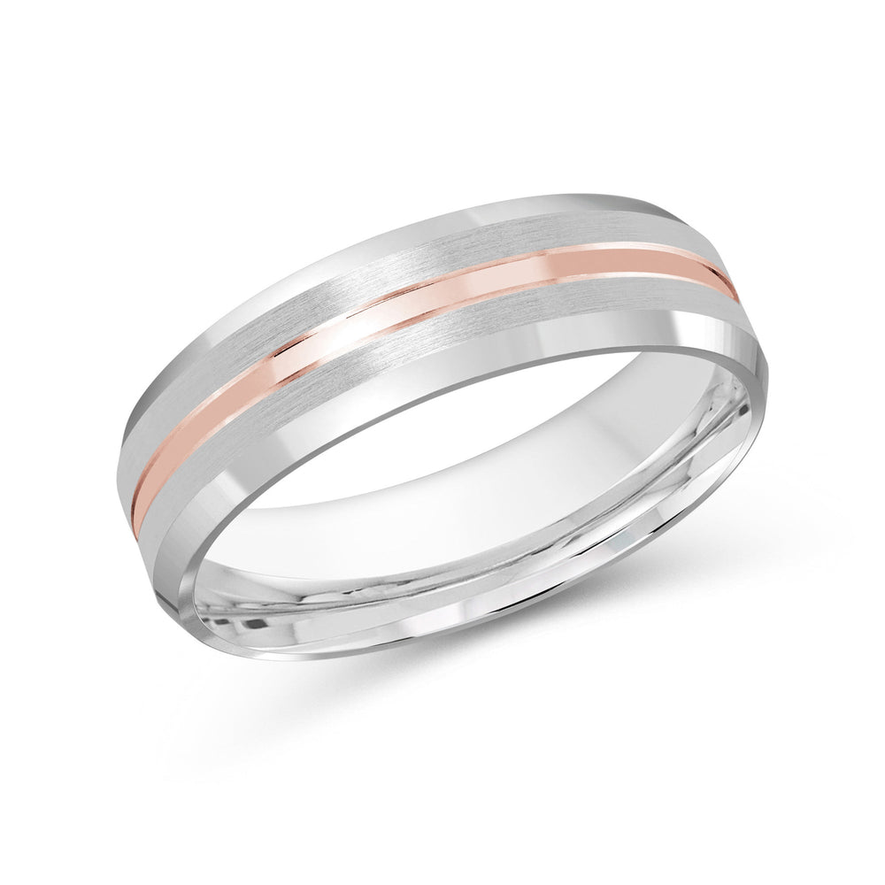 Two Tone Beveled Edge Men's Band with 18KT White & Rose Gold / 6 Cut Diamond in 14KT White & Rose Gold / 6 view 2
