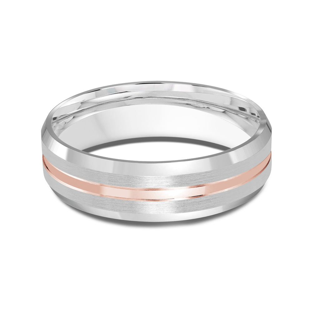 Two Tone Beveled Edge Men's Band with 18KT White & Rose Gold / 6 Cut Diamond in 14KT White & Rose Gold / 6 view 1
