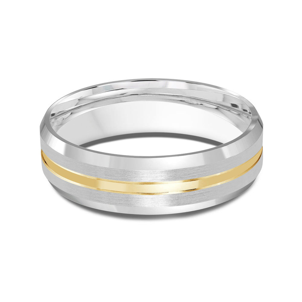 Two Tone Beveled Edge Men's Band with 18KT White & Yellow Gold / 6 Cut Diamond in 14KT White & Yellow Gold / 6 view 1
