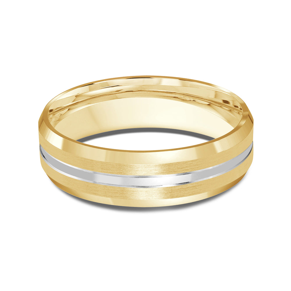 Two Tone Beveled Edge Men's Band with 18KT Yellow & White Gold / 6 Cut Diamond in 14KT Yellow & White Gold / 6 view 1
