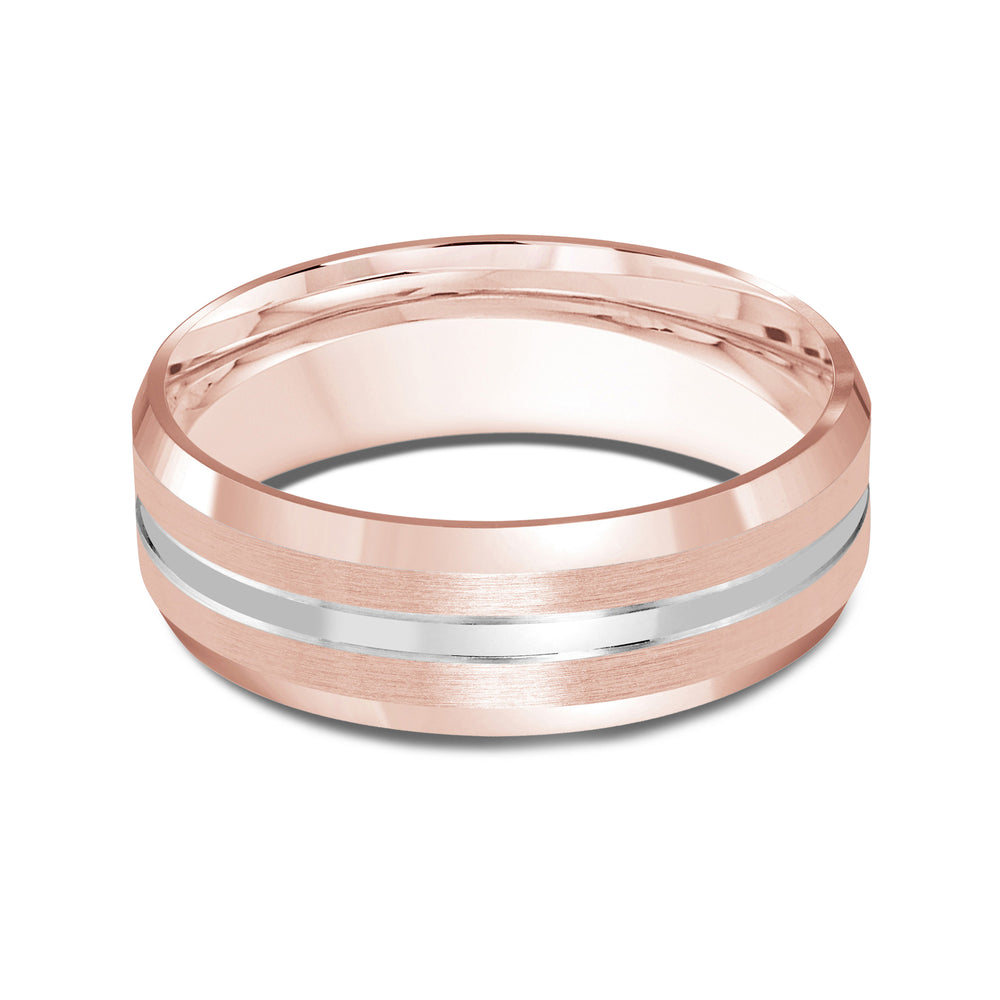 Two Tone Beveled Edge Men's Band with 18KT Rose & White Gold / 7 Cut Diamond in 14KT Rose & White Gold / 7 view 1

