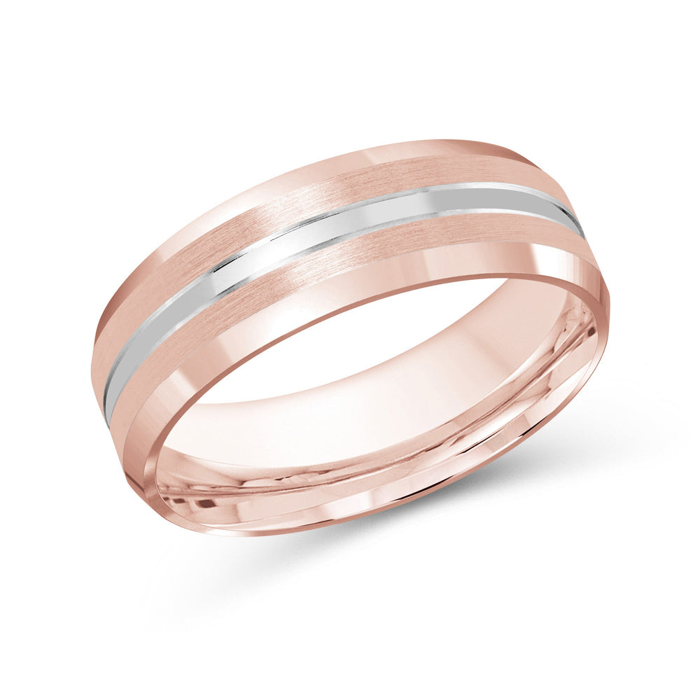 Two Tone Beveled Edge Men's Band with 18KT Rose & White Gold / 7 Cut Diamond in 14KT Rose & White Gold / 7 view 2
