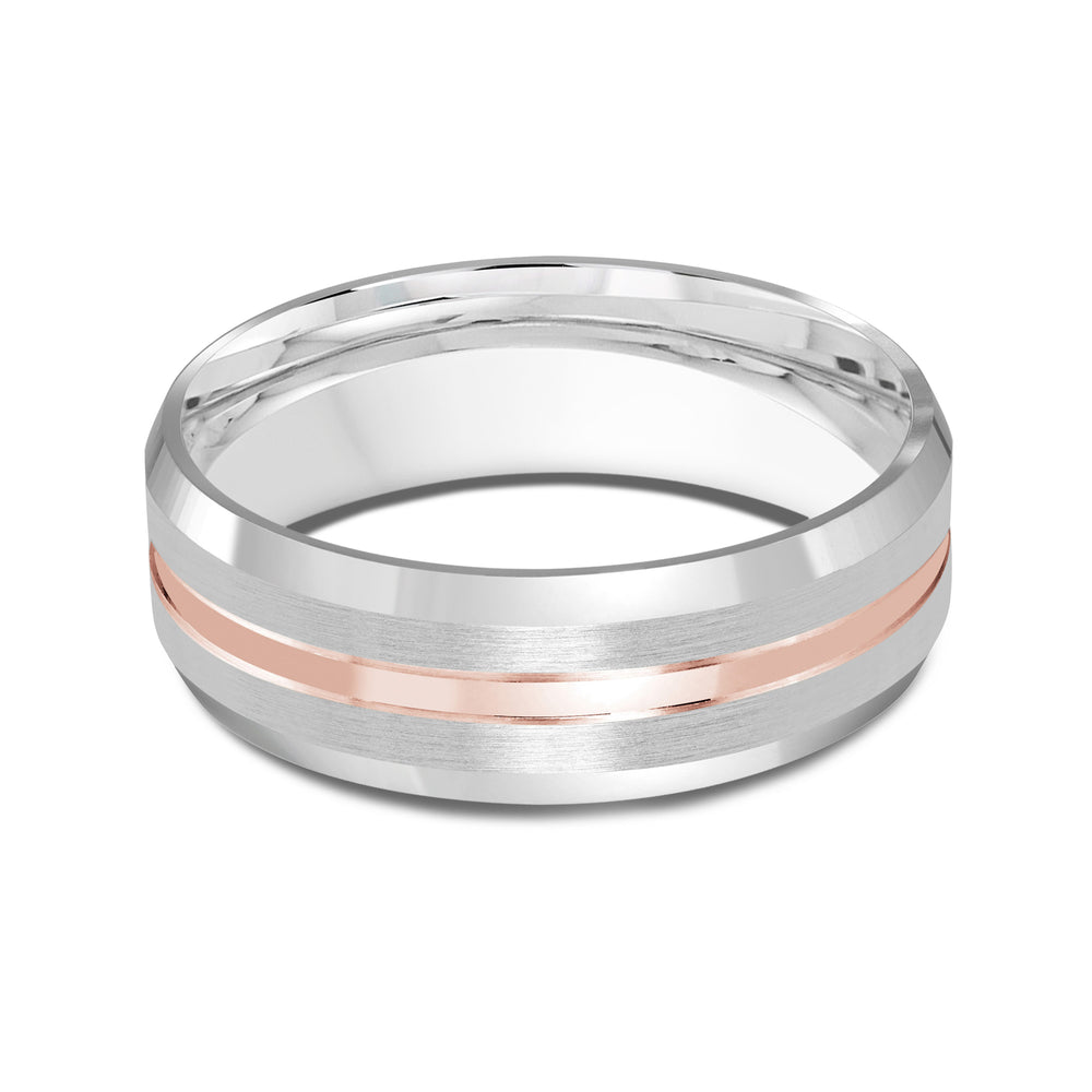 Two Tone Beveled Edge Men's Band with 18KT White & Rose Gold / 7 Cut Diamond in 14KT White & Rose Gold / 7 view 1
