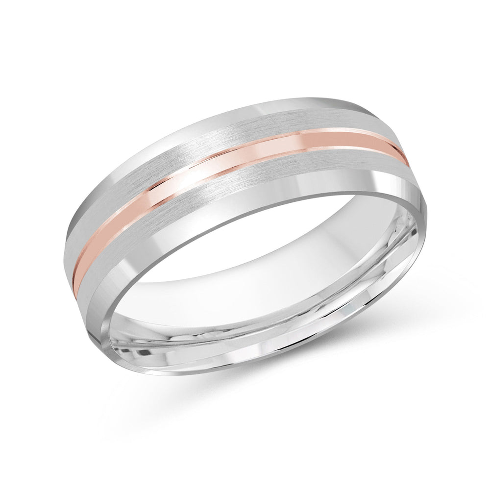 Two Tone Beveled Edge Men's Band with 18KT White & Rose Gold / 7 Cut Diamond in 14KT White & Rose Gold / 7 view 2
