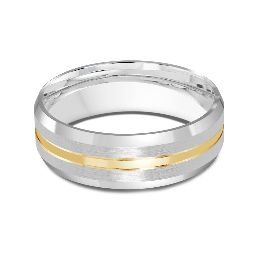 Two Tone Beveled Edge Men's Band with 18KT White & Yellow Gold / 7 Cut Diamond in 14KT White & Yellow Gold / 7 view 1

