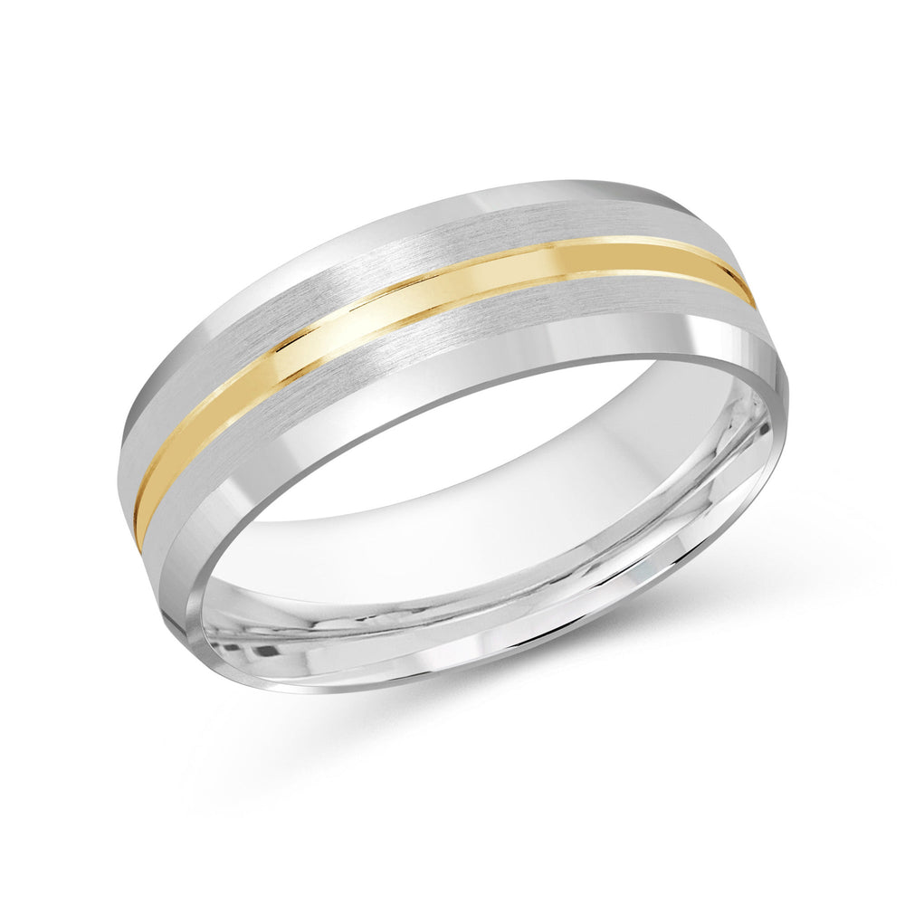 Two Tone Beveled Edge Men's Band with 18KT White & Yellow Gold / 7 Cut Diamond in 14KT White & Yellow Gold / 7 view 2
