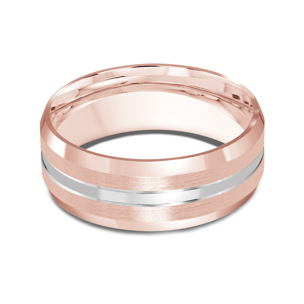 Two Tone Beveled Edge Men's Band with 18KT Rose & White Gold / 8 Cut Diamond in 14KT Rose & White Gold / 8 view 1
