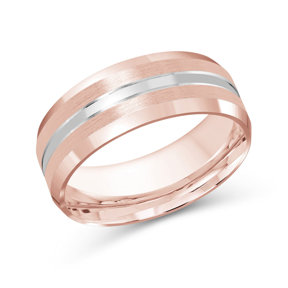 Two Tone Beveled Edge Men's Band with 18KT Rose & White Gold / 8 Cut Diamond in 14KT Rose & White Gold / 8 view 2
