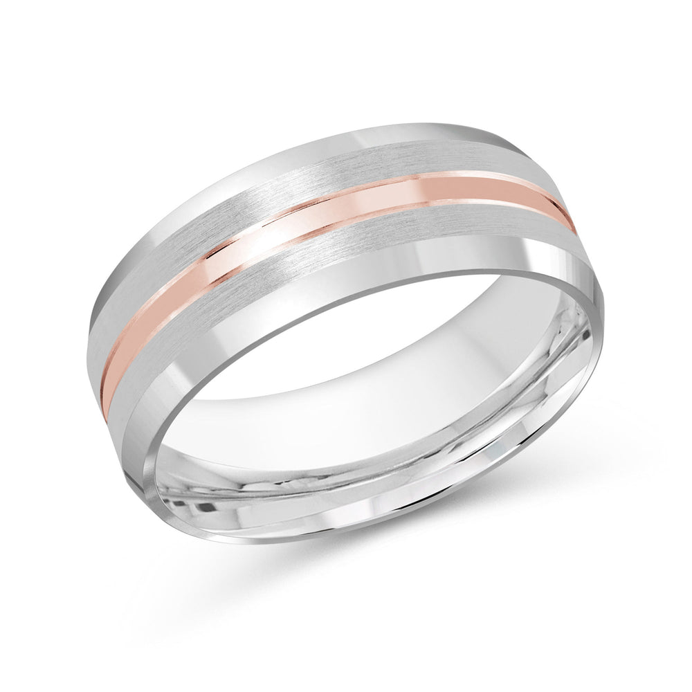 Two Tone Beveled Edge Men's Band with 18KT White & Rose Gold / 8 Cut Diamond in 14KT White & Rose Gold / 8 view 2
