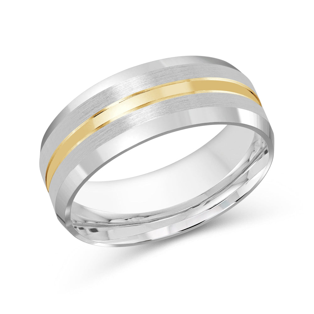 Two Tone Beveled Edge Men's Band with 18KT White & Yellow Gold / 8 Cut Diamond in 14KT White & Yellow Gold / 8 view 2
