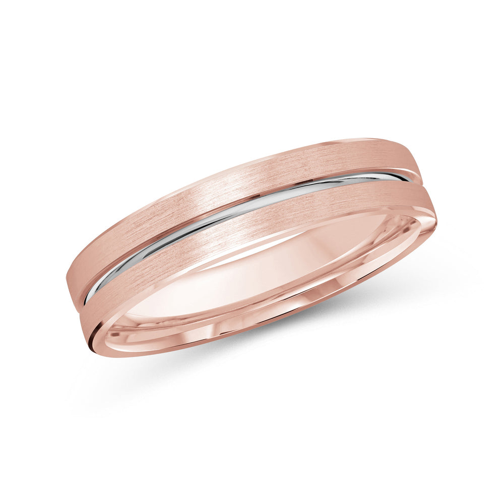 Two Tone Grooved Horizon Men's Band with 18KT Rose & White Gold / 4 Cut Diamond in 14KT Rose & White Gold / 4 view 2
