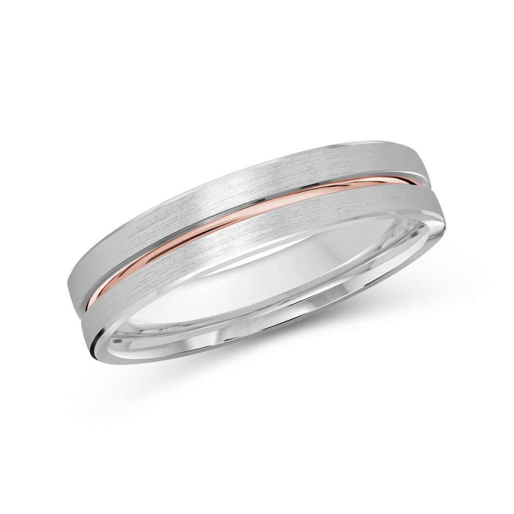 Two Tone Grooved Horizon Men's Band with 18KT White & Rose Gold / 4 Cut Diamond in 14KT White & Rose Gold / 4 view 2
