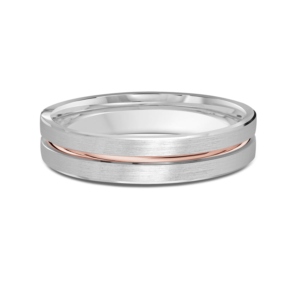 Two Tone Grooved Horizon Men's Band with 18KT White & Rose Gold / 4 Cut Diamond in 14KT White & Rose Gold / 4 view 1
