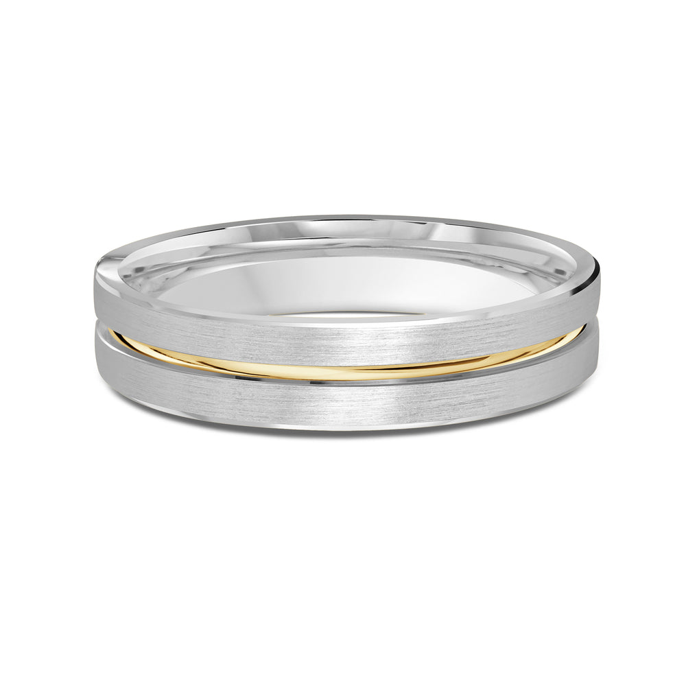Two Tone Grooved Horizon Men's Band with 18KT White & Yellow Gold / 4 Cut Diamond in 14KT White & Yellow Gold / 4 view 1
