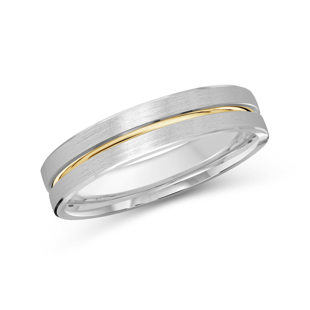 Two Tone Grooved Horizon Men's Band with 18KT White & Yellow Gold / 4 Cut Diamond in 14KT White & Yellow Gold / 4 view 2
