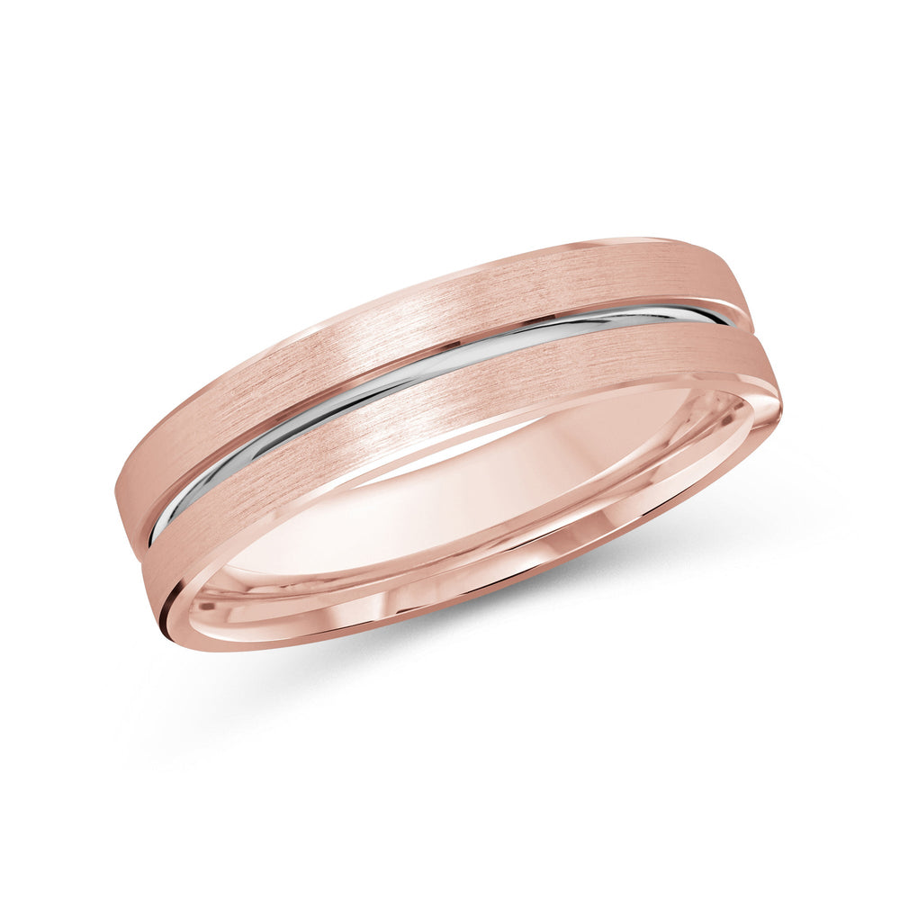 Two Tone Grooved Horizon Men's Band with 18KT Rose & White Gold / 5 Cut Diamond in 14KT Rose & White Gold / 5 view 2
