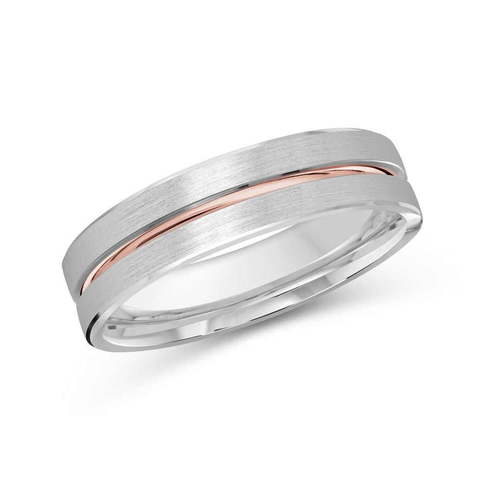 Two Tone Grooved Horizon Men's Band with 18KT White & Rose Gold / 5 Cut Diamond in 14KT White & Rose Gold / 5 view 2
