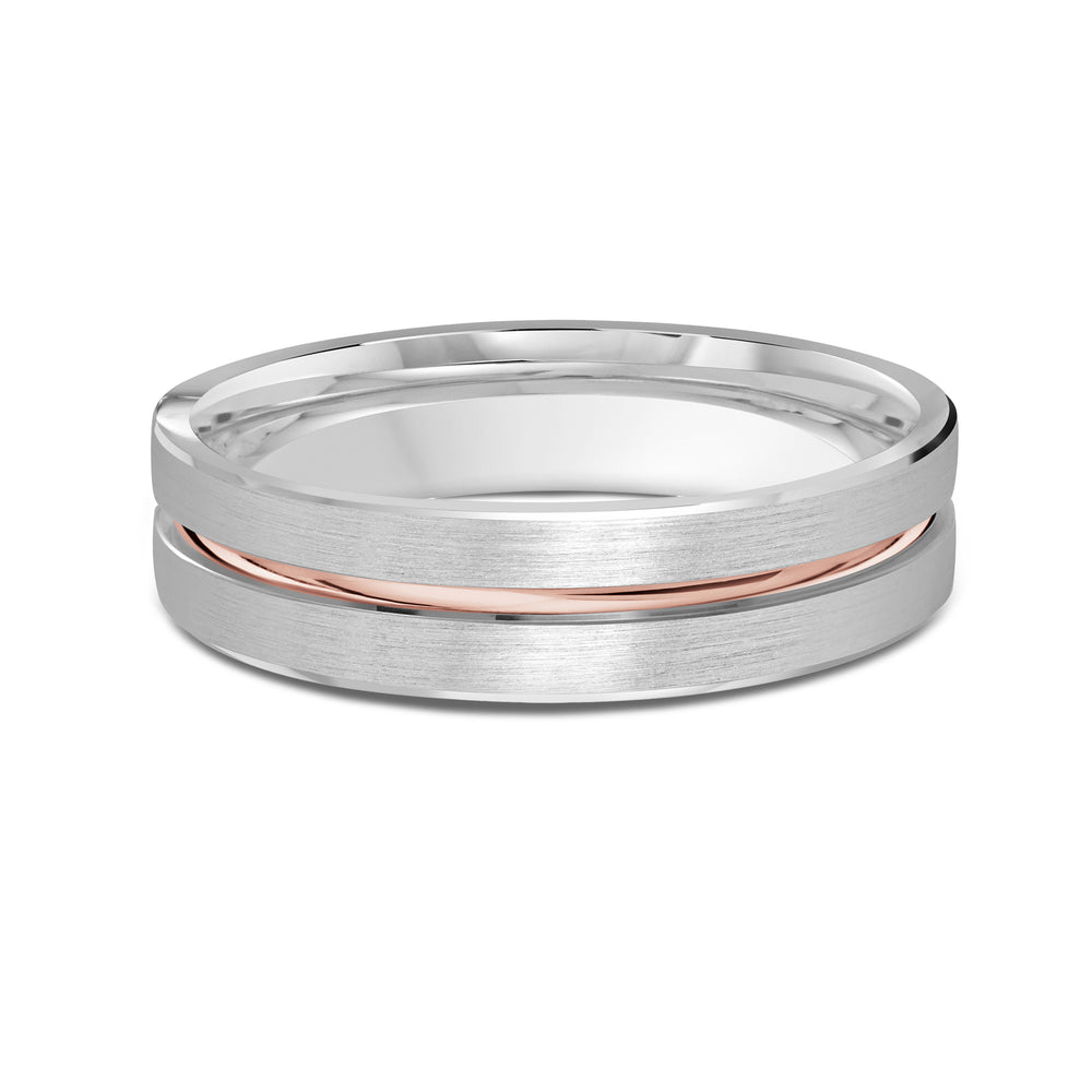Two Tone Grooved Horizon Men's Band with 18KT White & Rose Gold / 5 Cut Diamond in 14KT White & Rose Gold / 5 view 1
