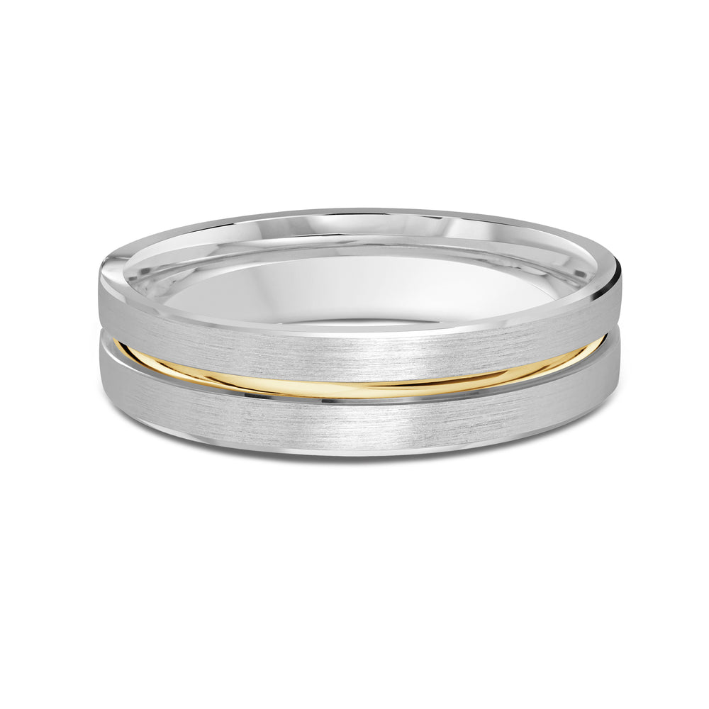 Two Tone Grooved Horizon Men's Band with 18KT White & Yellow Gold / 5 Cut Diamond in 14KT White & Yellow Gold / 5 view 1
