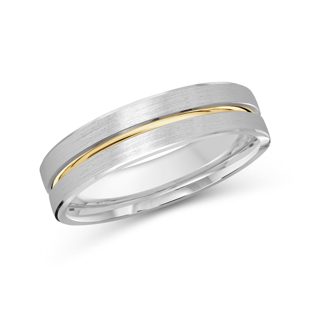 Two Tone Grooved Horizon Men's Band with 18KT White & Yellow Gold / 5 Cut Diamond in 14KT White & Yellow Gold / 5 view 2
