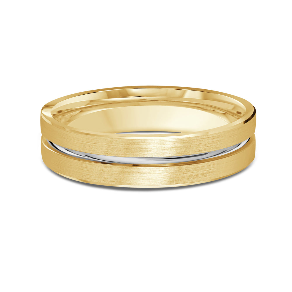 Two Tone Grooved Horizon Men's Band with 18KT Yellow & White Gold / 5 Cut Diamond in 14KT Yellow & White Gold / 5 view 1

