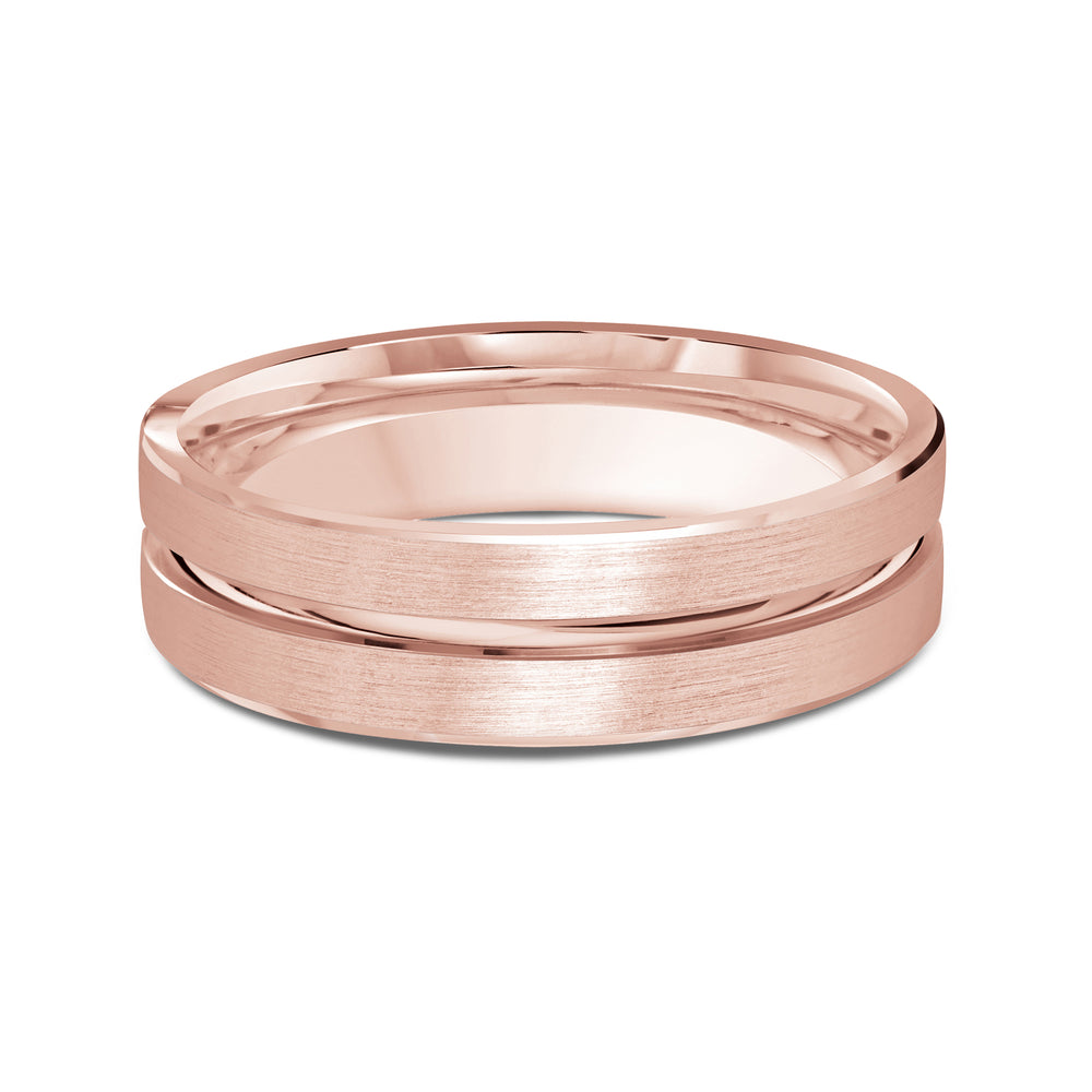Grooved Horizon Men's Band with 18KT Rose Gold / 6 Cut Diamond in 14KT Rose Gold / 6 view 1
