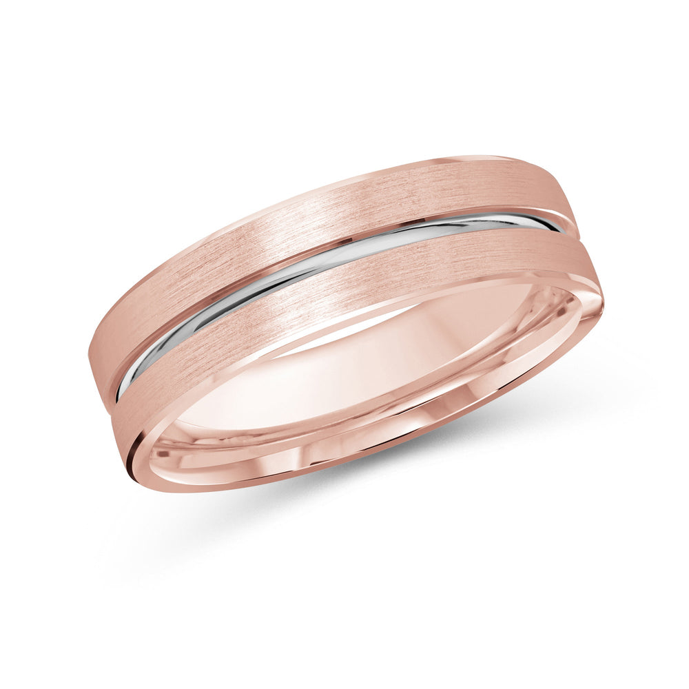Two Tone Grooved Horizon Men's Band with 18KT Rose & White Gold / 6 Cut Diamond in 14KT Rose & White Gold / 6 view 2
