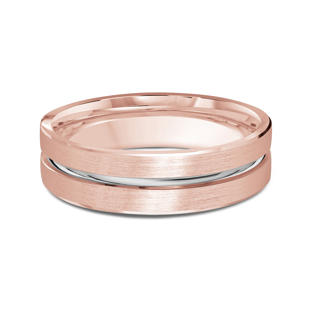 Two Tone Grooved Horizon Men's Band with 18KT Rose & White Gold / 6 Cut Diamond in 14KT Rose & White Gold / 6 view 1
