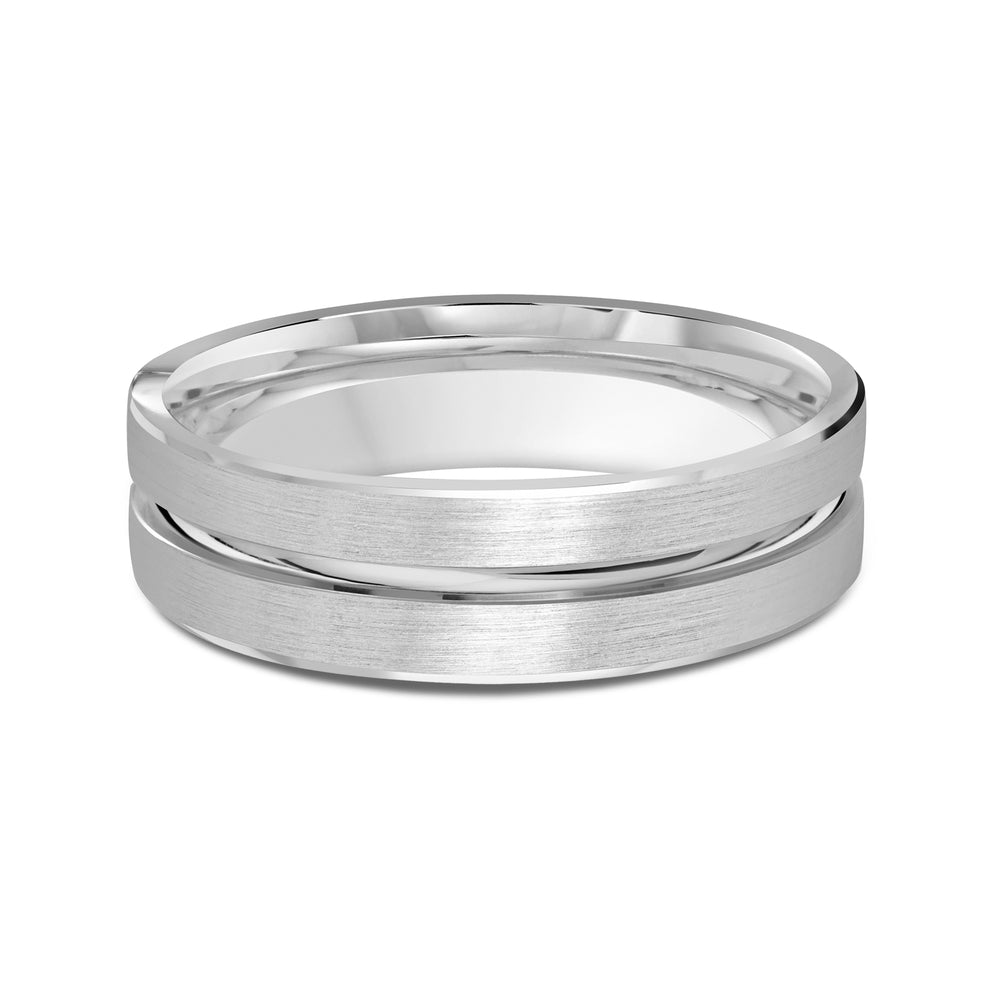 Grooved Horizon Men's Band with Platinum / 6 Cut Diamond in 14KT Platinum / 6 view 1
