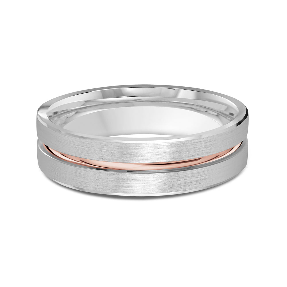 Two Tone Grooved Horizon Men's Band with 18KT White & Rose Gold / 6 Cut Diamond in 14KT White & Rose Gold / 6 view 1
