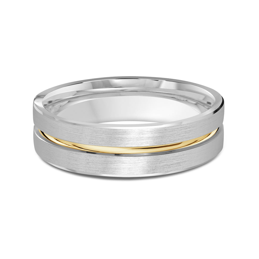 Two Tone Grooved Horizon Men's Band with 18KT White & Yellow Gold / 6 Cut Diamond in 14KT White & Yellow Gold / 6 view 1
