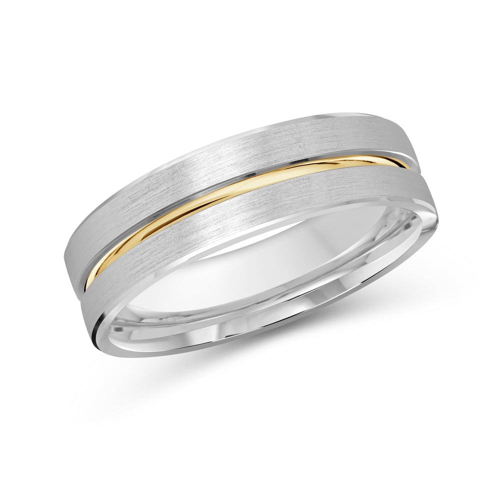 Two Tone Grooved Horizon Men's Band with 18KT White & Yellow Gold / 6 Cut Diamond in 14KT White & Yellow Gold / 6 view 2
