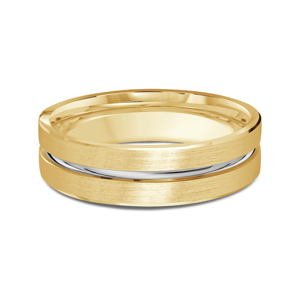 Two Tone Grooved Horizon Men's Band with 18KT Yellow & White Gold / 6 Cut Diamond in 14KT Yellow & White Gold / 6 view 1

