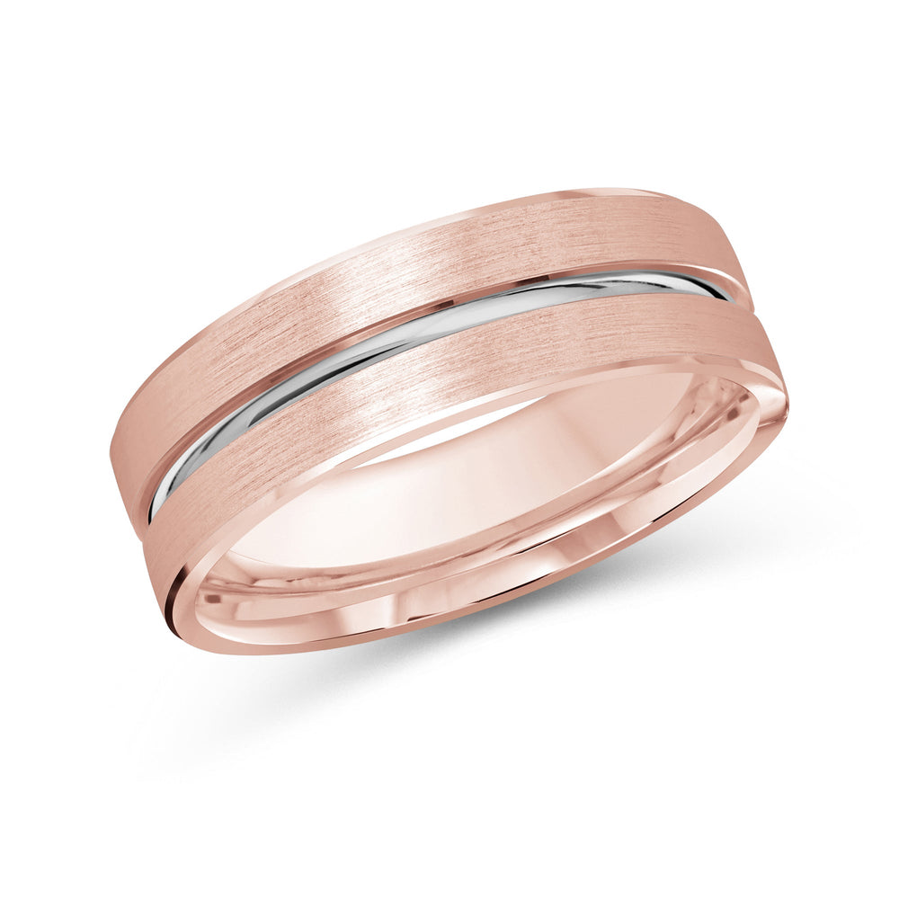 Two Tone Grooved Horizon Men's Band with 18KT Rose & White Gold / 7 Cut Diamond in 14KT Rose & White Gold / 7 view 2
