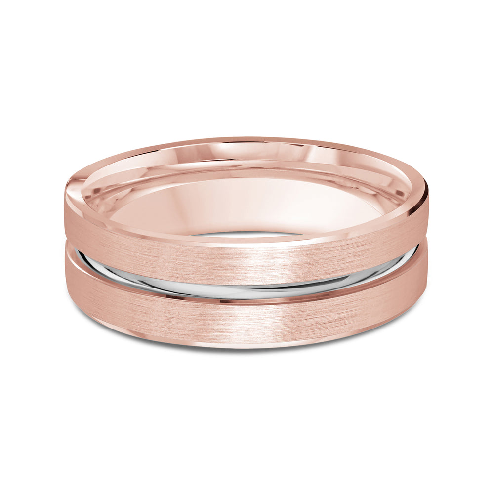 Two Tone Grooved Horizon Men's Band with 18KT Rose & White Gold / 7 Cut Diamond in 14KT Rose & White Gold / 7 view 1

