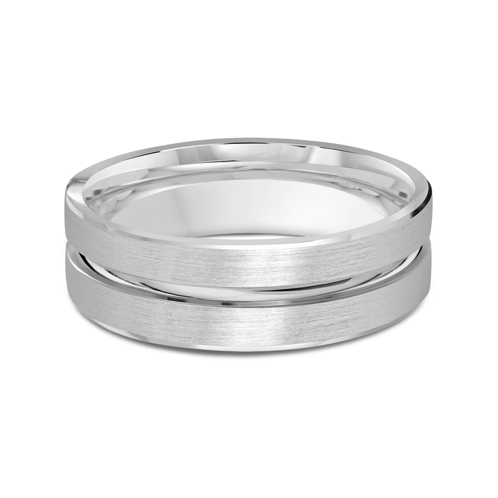 Grooved Horizon Men's Band with Platinum / 7 Cut Diamond in 14KT Platinum / 7 view 1

