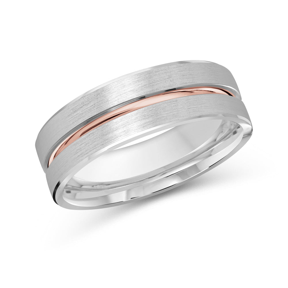 Two Tone Grooved Horizon Men's Band with 18KT White & Rose Gold / 7 Cut Diamond in 14KT White & Rose Gold / 7 view 2
