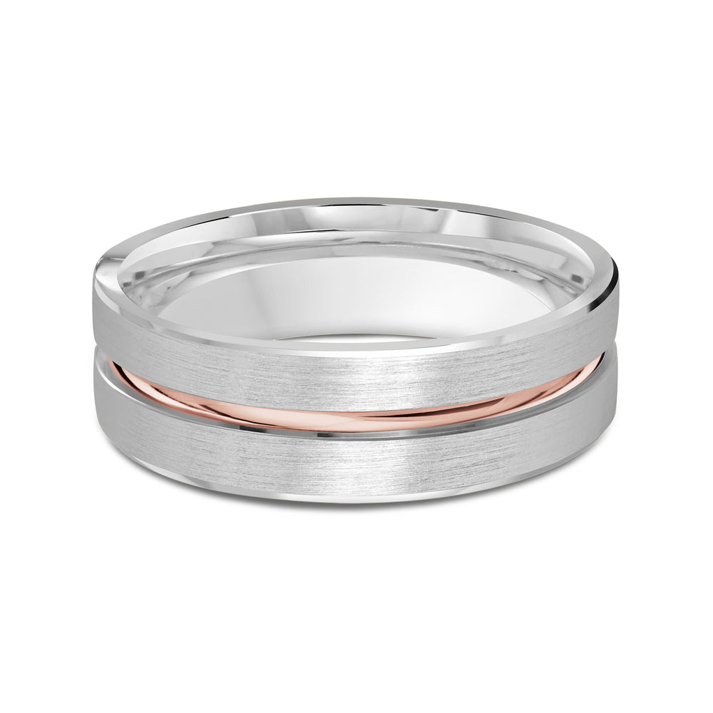 Two Tone Grooved Horizon Men's Band with 18KT White & Rose Gold / 7 Cut Diamond in 14KT White & Rose Gold / 7 view 1
